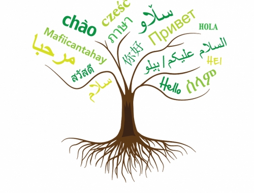 Et tre med tekst på flere ulike språk