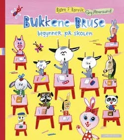 Omslag: "Bukkene Bruse begynner på skolen" av Bjørn F. Rørvik
